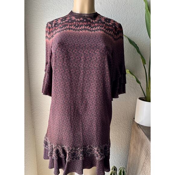 All Saints Rayen Anokhi Floral Print Silk Boho Mini Dress S - Picture 1 of 5